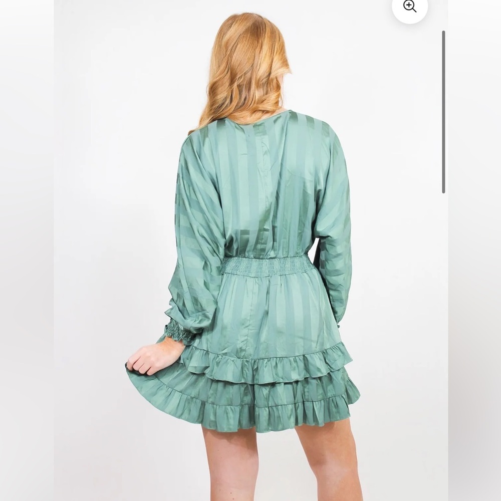 Elegant Green Stripe Ruffle Summer Spring Dress - Picture 12 of 13